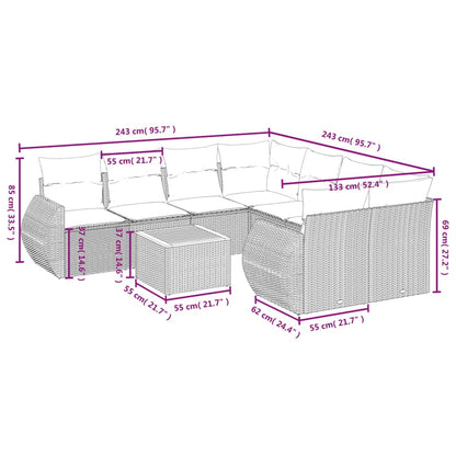 9-Delige Loungeset Met Kussens Poly Rattan Grijs