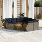 9-piece garden sofa set with cushions, grey poly rattan