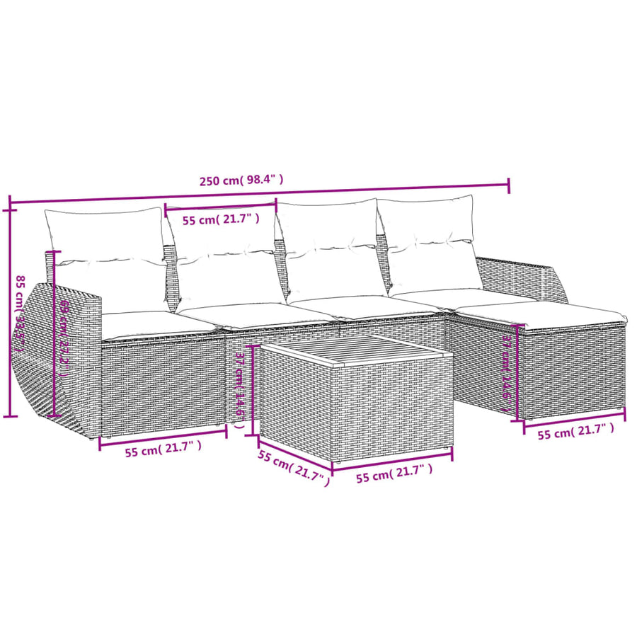 6-Delige Loungeset Met Kussens Poly Rattan Zwart