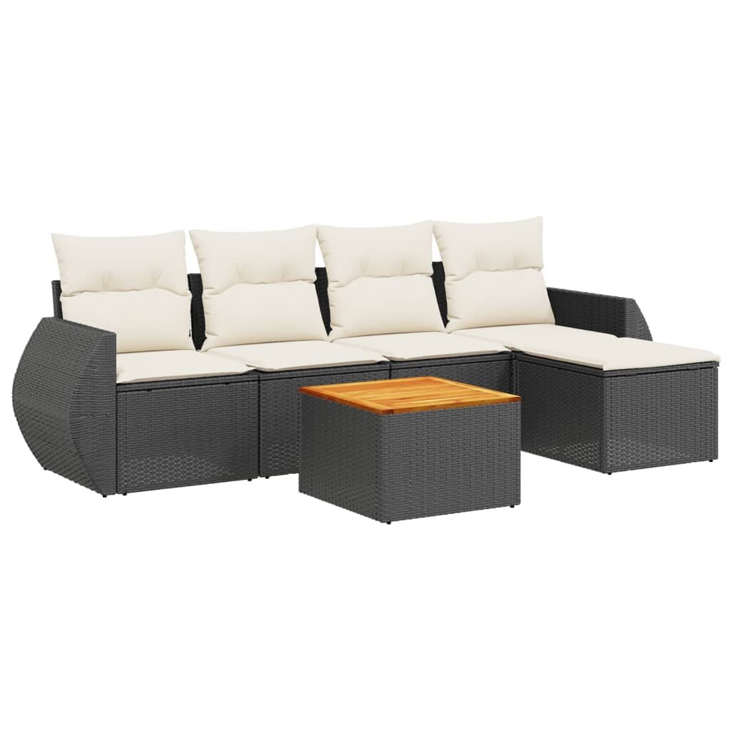 6-Delige Loungeset Met Kussens Poly Rattan Zwart