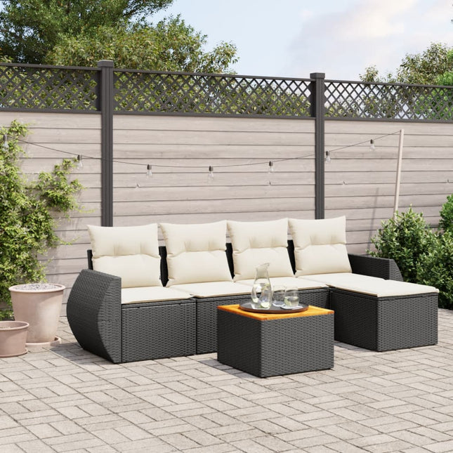 6-Delige Loungeset Met Kussens Poly Rattan Zwart