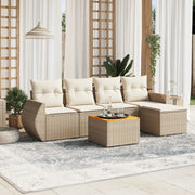 Loungeset 6-delig poly rattan beige acaciahout