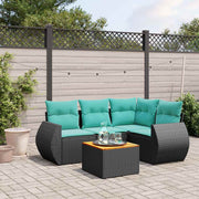 Tuinbankset 5-delig polyrotan zwart acaciahout