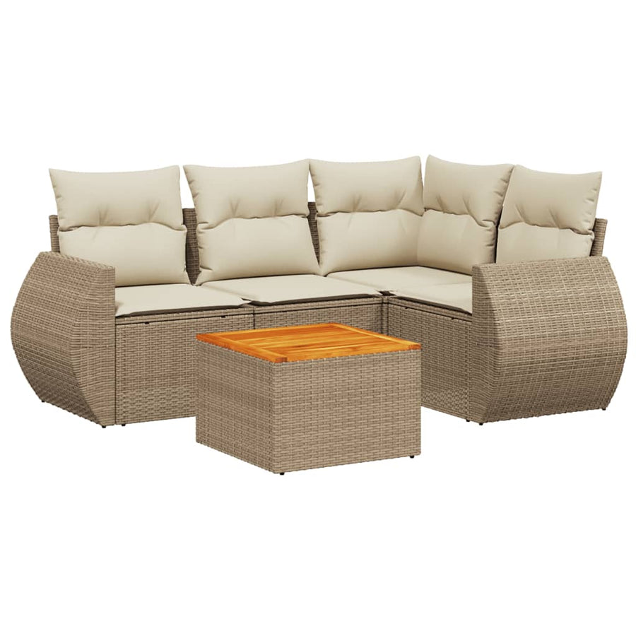 5-Delige Loungeset Met Kussens Poly Rattan Beige