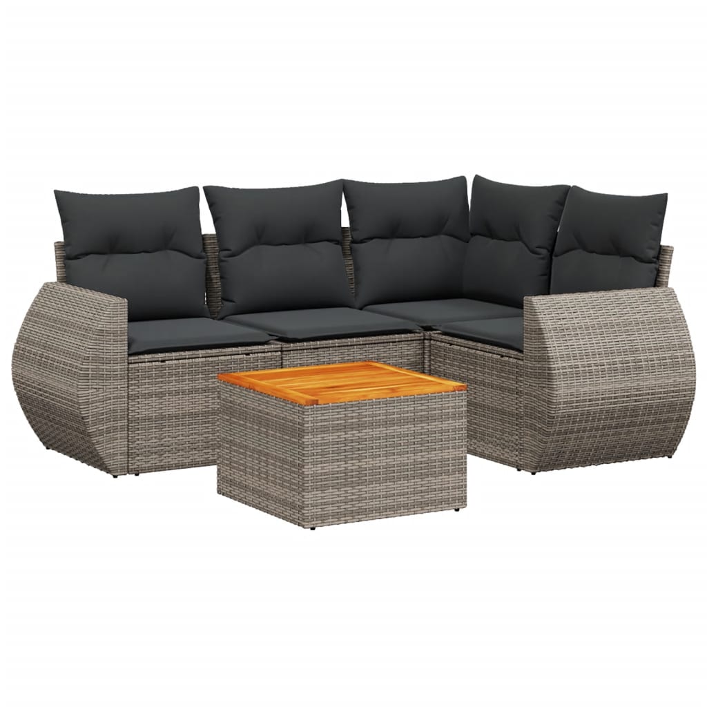 5-Delige Loungeset Met Kussens Poly Rattan Grijs