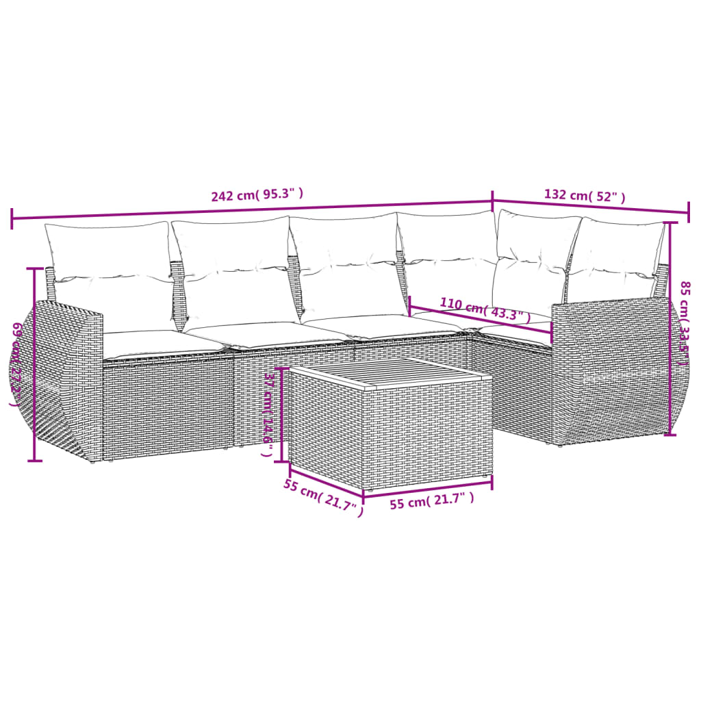6-Delige Loungeset Met Kussens Poly Rattan Zwart