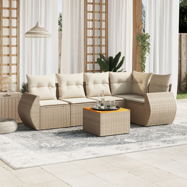 6-Delige Loungeset Met Kussens Poly Rattan Beige