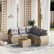 6-piece Lounge Set with cushions poly rattan beige