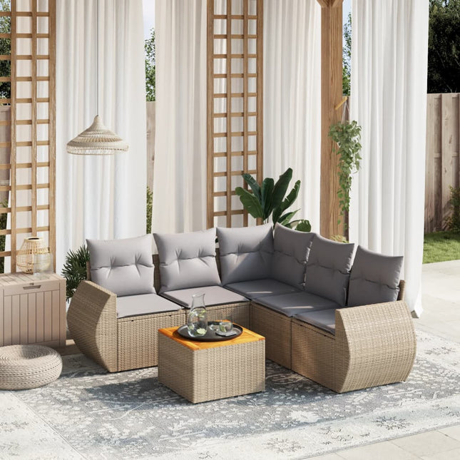 6-Delige Loungeset Met Kussens Poly Rattan Beige