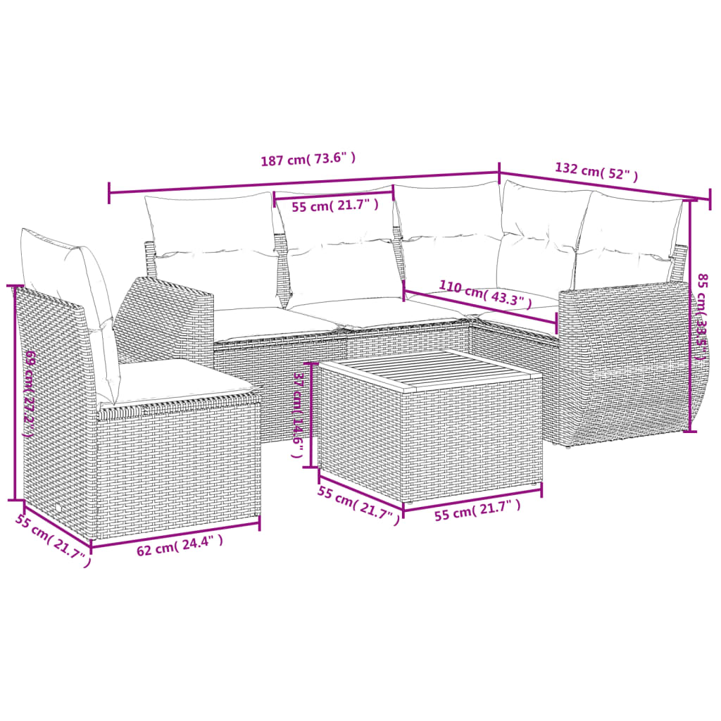 6-Delige Loungeset Met Kussens Poly Rattan Zwart