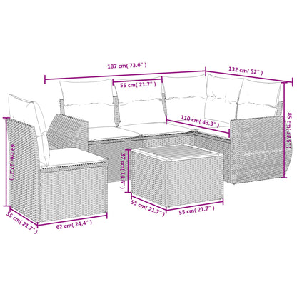 6-Delige Loungeset Met Kussens Poly Rattan Beige