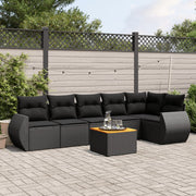 Loungeset 7-delig poly rattan zwart met kussens