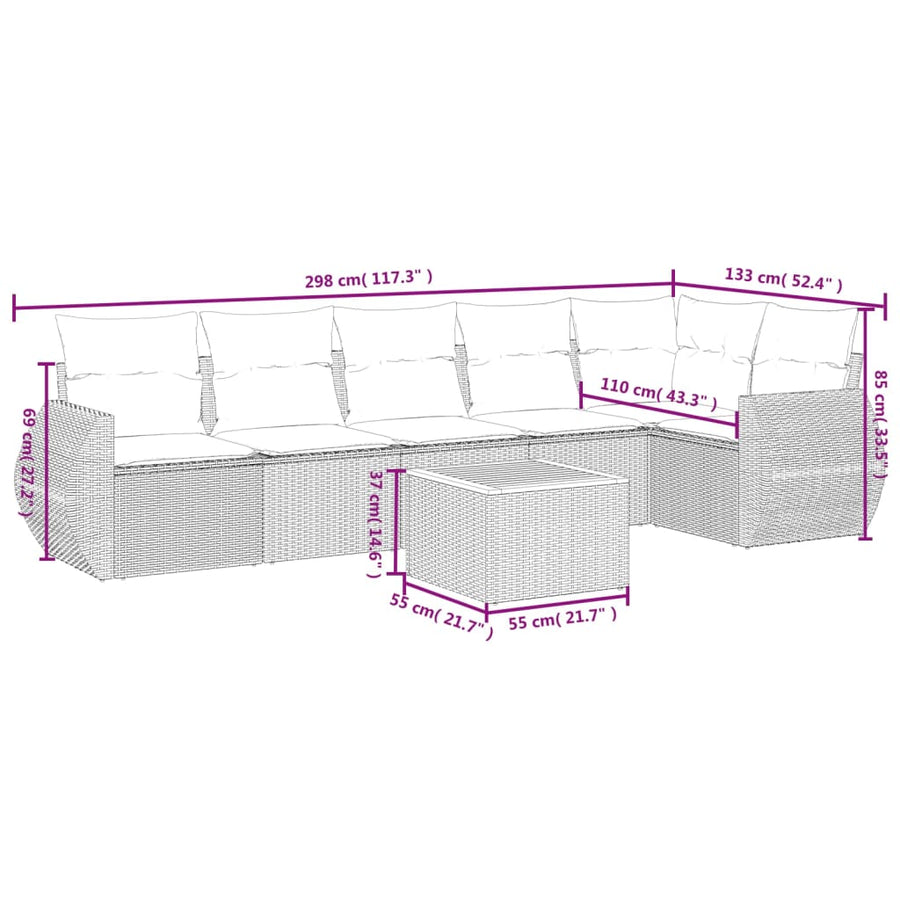 7-Delige Loungeset Met Kussens Poly Rattan Zwart