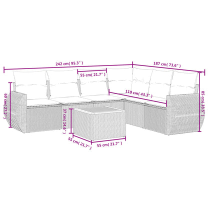 7-Delige Loungeset Met Kussens Poly Rattan Beige