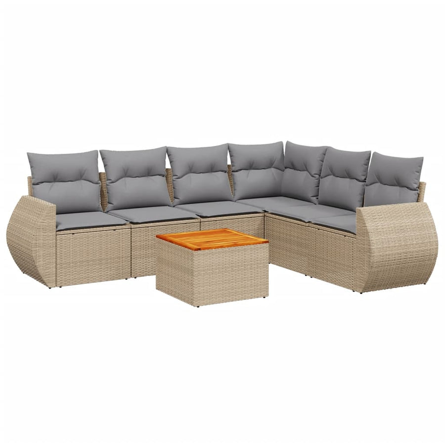 7-Delige Loungeset Met Kussens Poly Rattan Beige