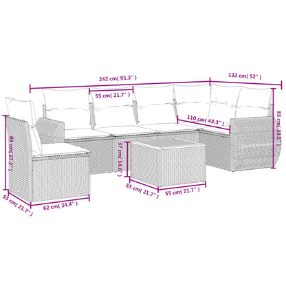 7-Delige Loungeset Met Kussens Poly Rattan Zwart