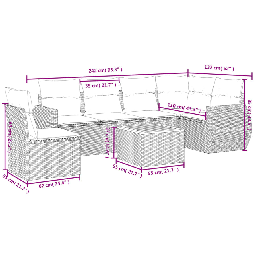 7-Delige Loungeset Met Kussens Poly Rattan Zwart