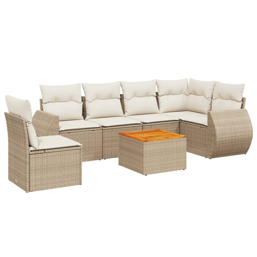 7-Delige Loungeset Met Kussens Poly Rattan Beige