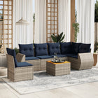 7-piece garden sofa set with cushions, grey poly rattan