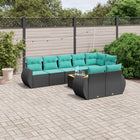 9-piece garden sofa set with cushions in black poly rattan
