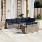 9-piece garden sofa set with cushions, grey poly rattan