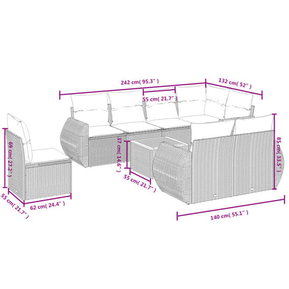 9-Delige Loungeset Met Kussens Poly Rattan Beige