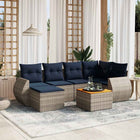 7-piece garden sofa set with cushions, grey poly rattan