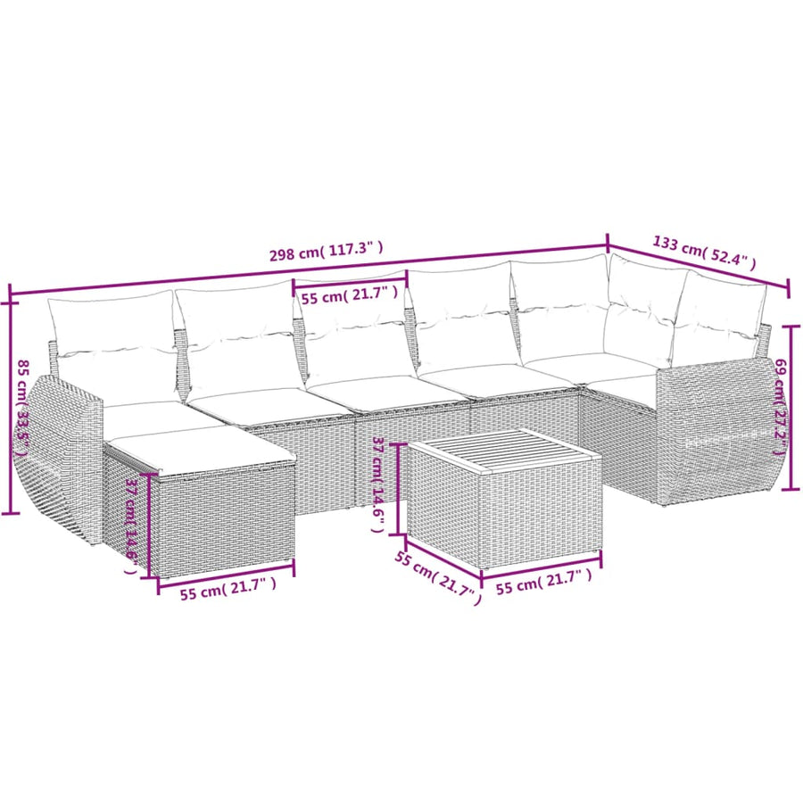 8-Delige Loungeset Met Kussens Poly Rattan Zwart