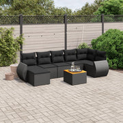 Loungeset 8-delig poly rattan zwart met kussens