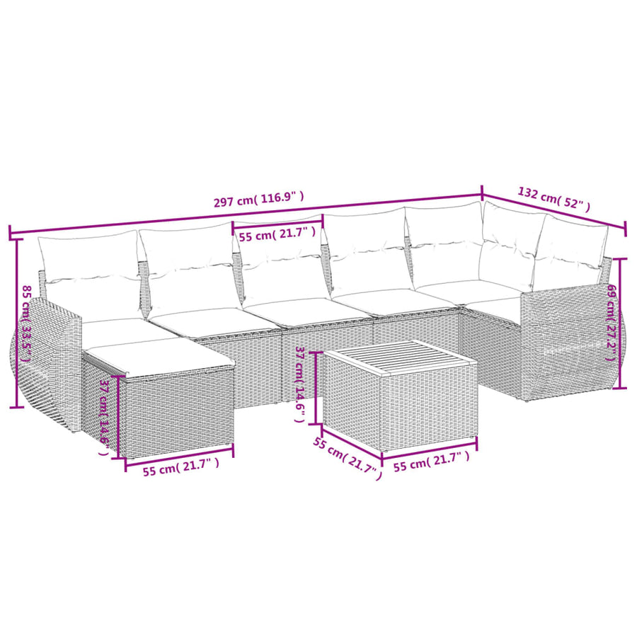 8-Delige Loungeset Met Kussens Poly Rattan Beige