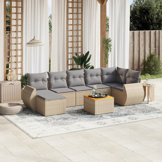 8-Delige Loungeset Met Kussens Poly Rattan Beige