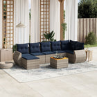 8-piece garden lounge set with cushions, grey poly rattan
