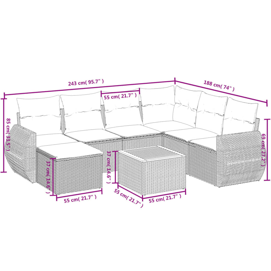 8-Delige Loungeset Met Kussens Poly Rattan Zwart