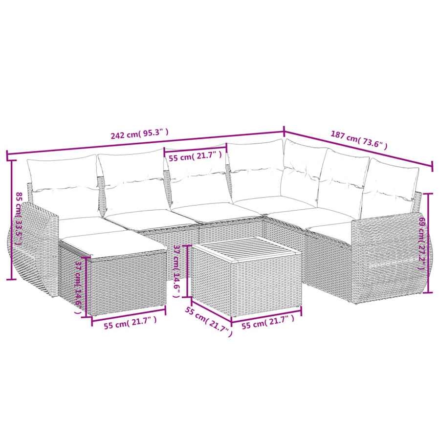 8-Delige Loungeset Met Kussens Poly Rattan Zwart