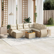 Loungeset 8-delig poly rattan beige met acaciahouten tafel