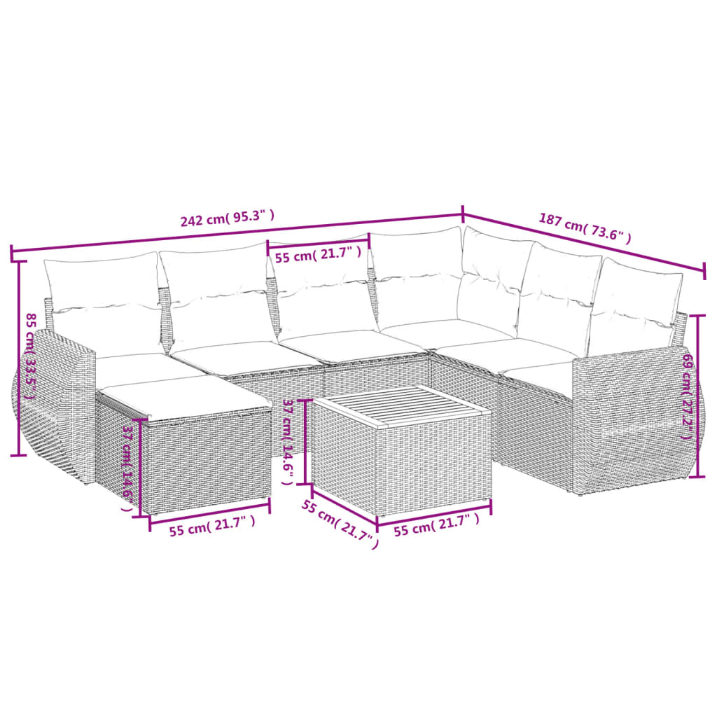 8-Delige Loungeset Met Kussens Poly Rattan Beige