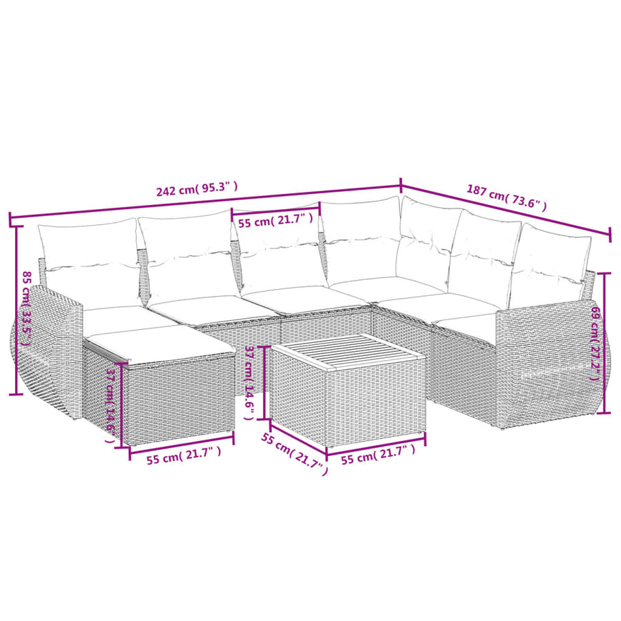8-Delige Loungeset Met Kussens Poly Rattan Beige