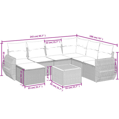 8-delige tuinbankset met kussens, grijs polyrotan