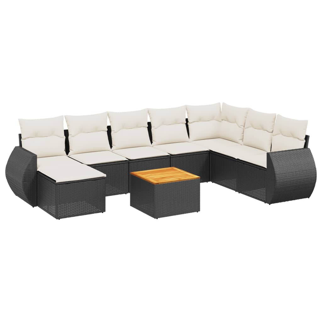 9-Delige Loungeset Met Kussens Poly Rattan Zwart