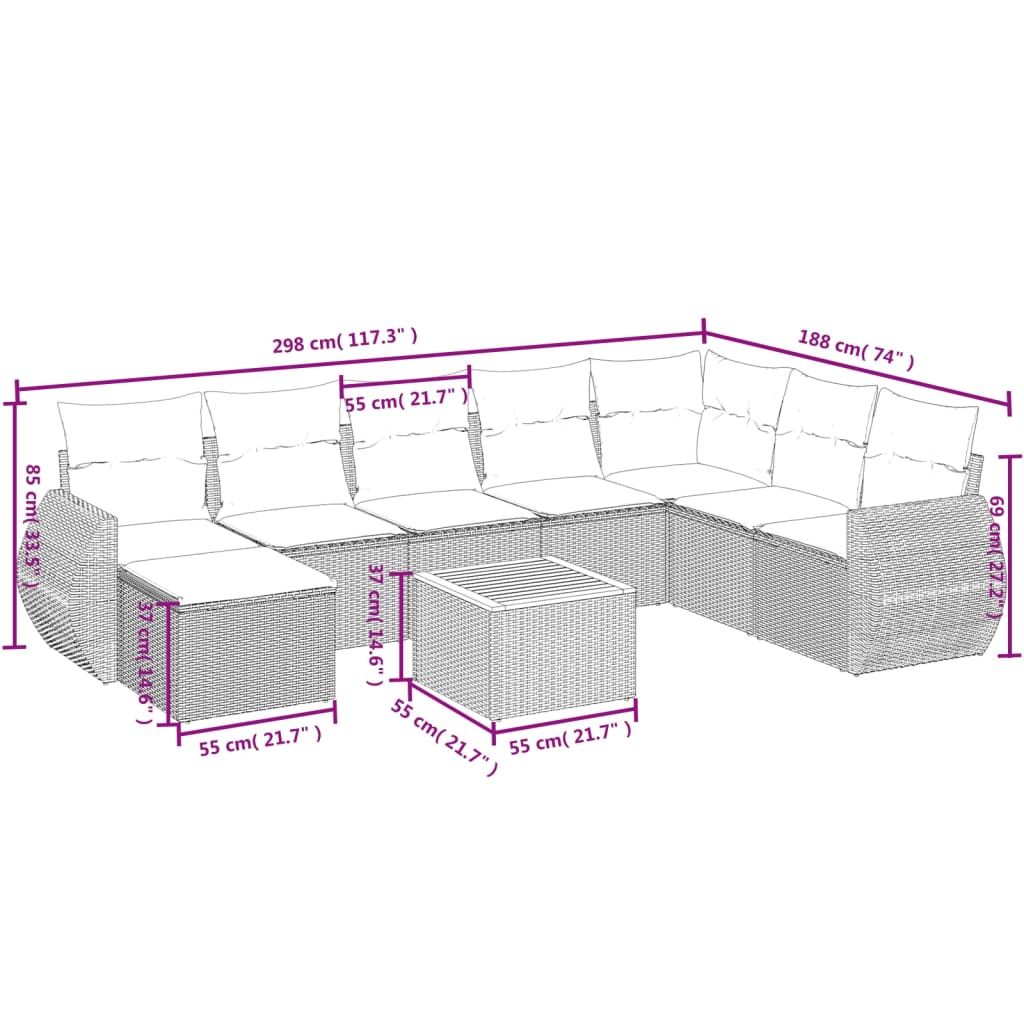 9-Delige Loungeset Met Kussens Poly Rattan Zwart
