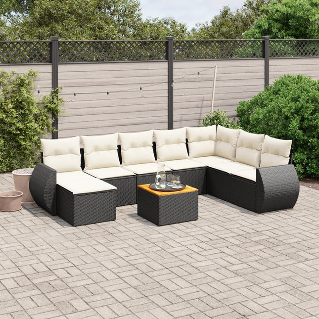 9-Delige Loungeset Met Kussens Poly Rattan Zwart