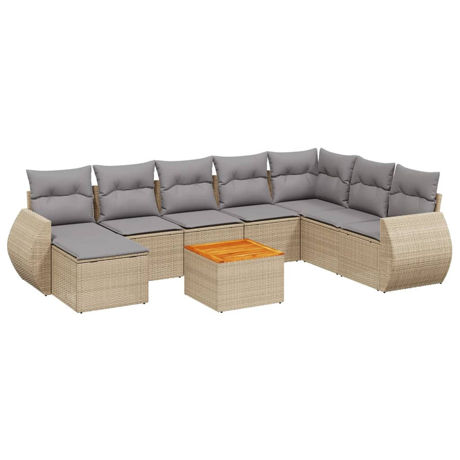 9-Delige Loungeset Met Kussens Poly Rattan Beige