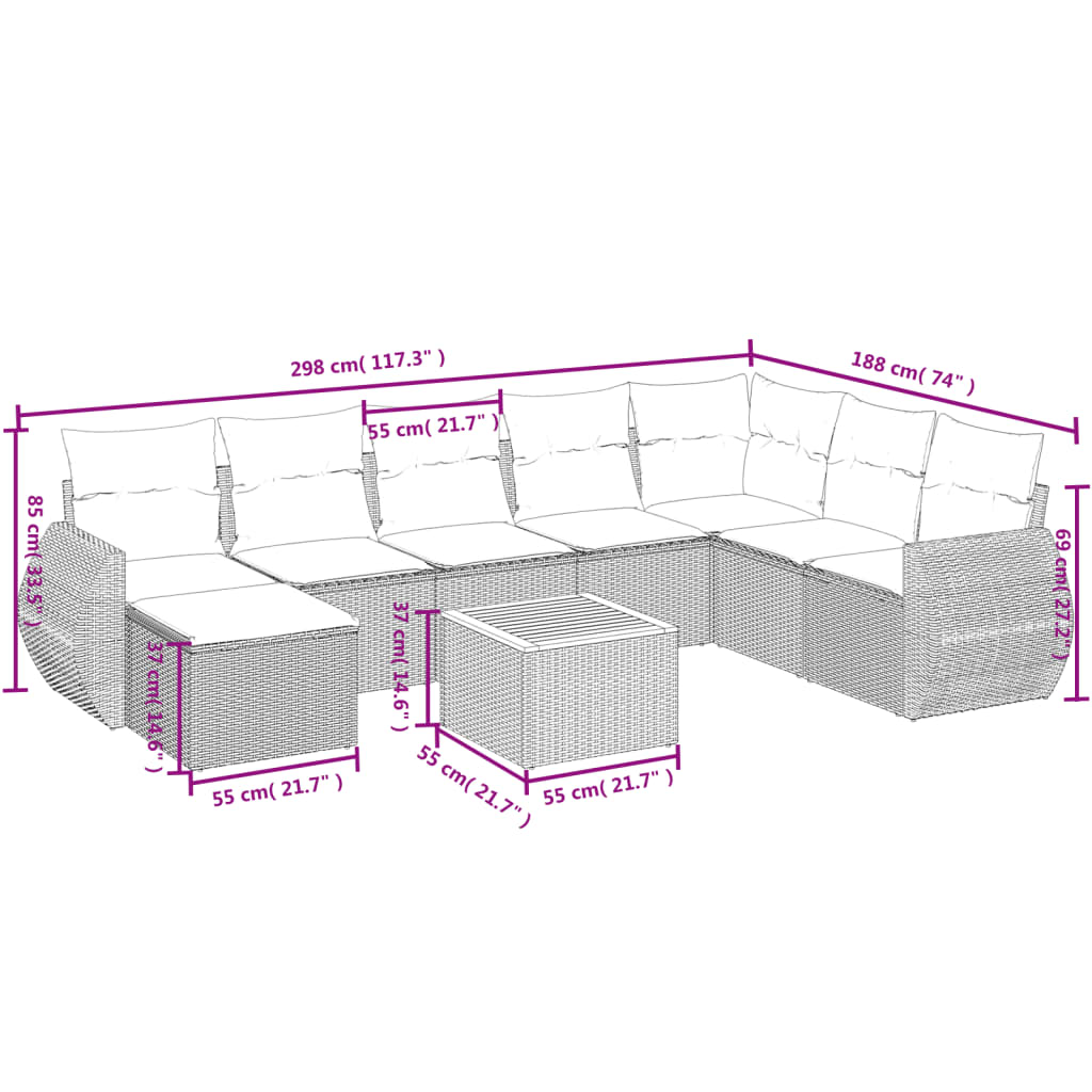 9-Delige Loungeset Met Kussens Poly Rattan Beige