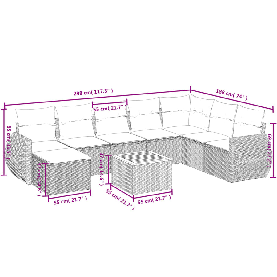 9-Delige Loungeset Met Kussens Poly Rattan Beige