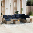 9-piece garden sofa set with cushions, grey poly rattan