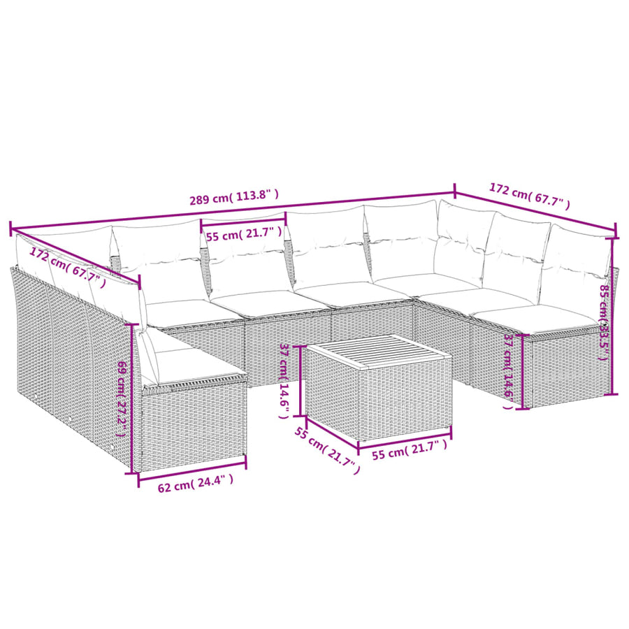 10-Delige Loungeset Met Kussens Poly Rattan Zwart