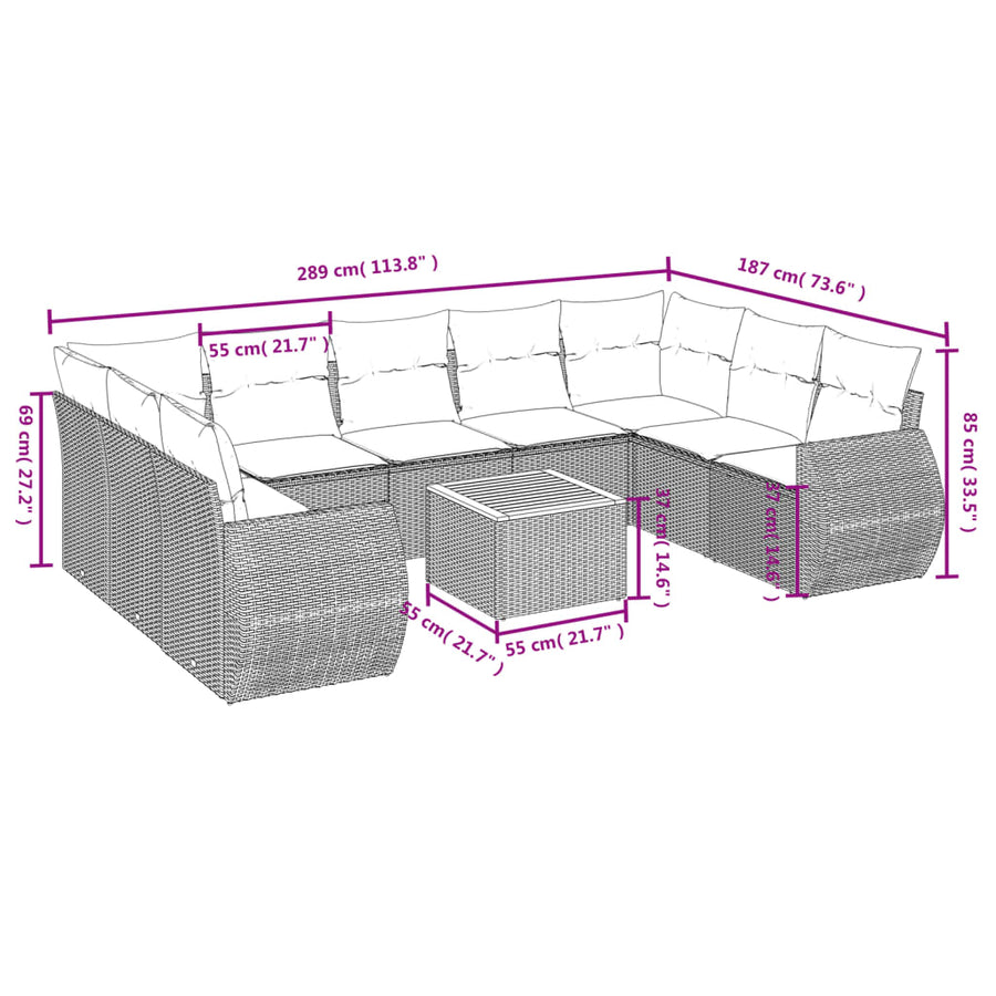 10-Delige Loungeset Met Kussens Poly Rattan Beige