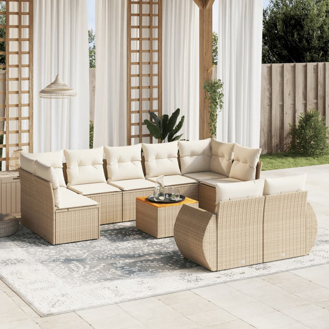 10-Delige Loungeset Met Kussens Poly Rattan Beige