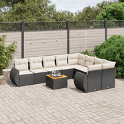 Loungeset 10-delig poly rattan zwart
