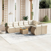 10-piece Lounge Set with Cushions Poly Rattan Beige